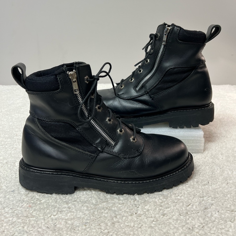 Motorcycle Boots Black Lace & Zip Oil Resistant Sole Leather Men's Size: 8.5 - Picture 4 of 9